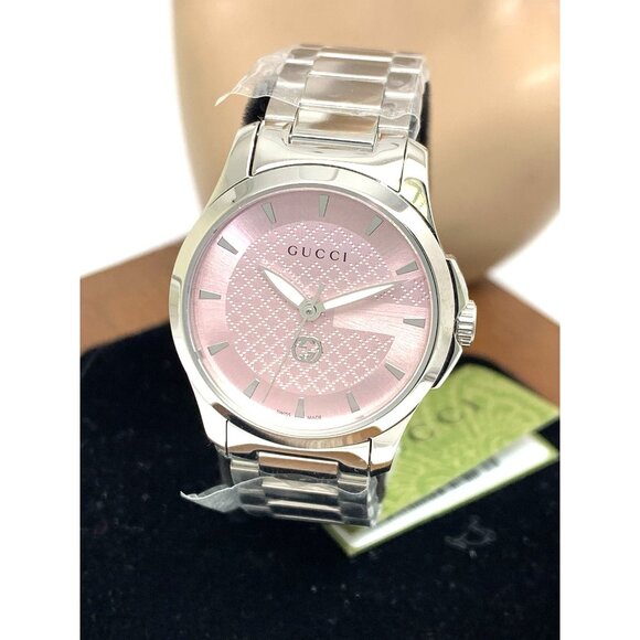 Gucci Women's Watch YA1265047 G-Timeless Swiss Quartz Pink Dial Steel 27mm - Picture 1 of 15